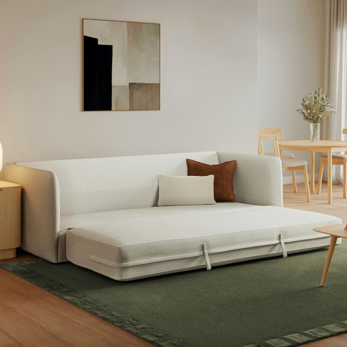 Harbor Ivory 88-inch Article sofa bed sleeper with plush cushions and modern design, shown in a stylish living room setting.