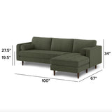 Tufted Sectional w/ Chaise + Ottoman (Fir Green)