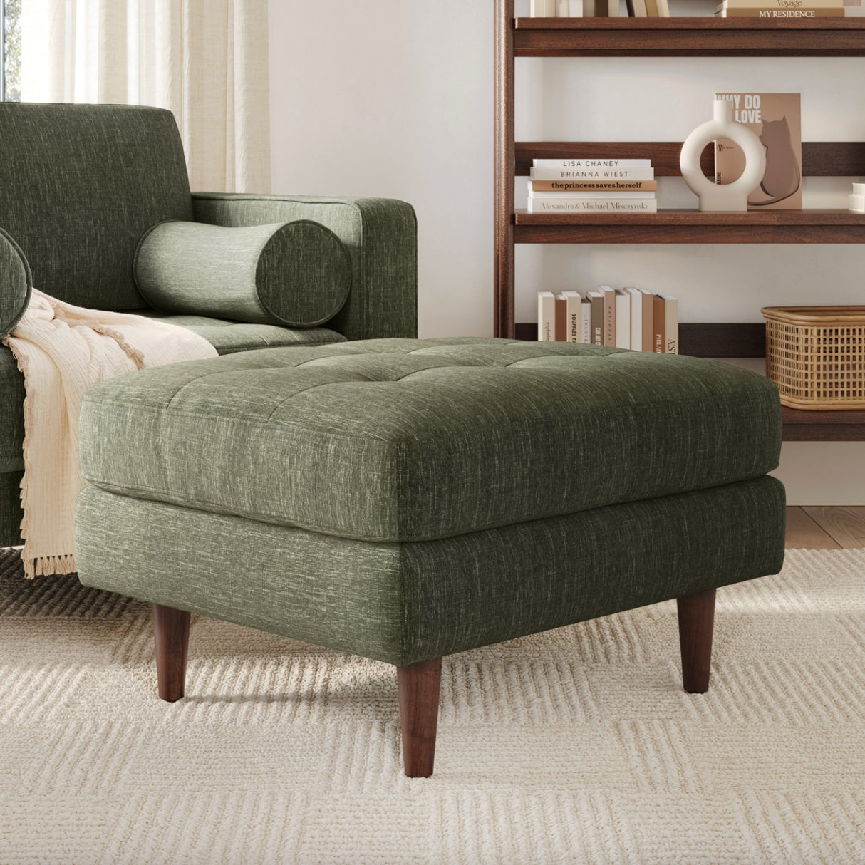 Tufted Sectional w/ Chaise + Ottoman (Fir Green)