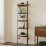 Walnut 21-inch wide modular shelving unit by Article, showcasing open bookcase with four shelves and a modern design.