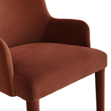 Velvet MCM-Style Hale Rust armchair by Article featuring a plush rust-colored velvet upholstery and sleek mid-century modern design.