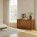 Walnut 6-drawer MCM double dresser by Article showing sleek wooden dresser with six spacious drawers and modern design.