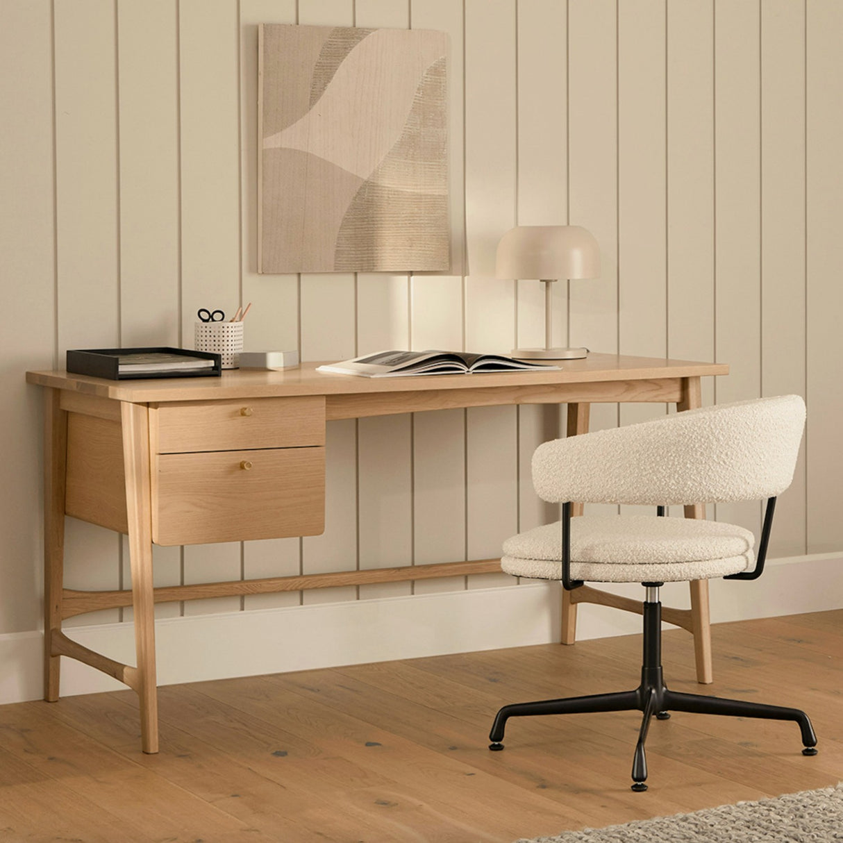 58.5" MCM-Style Desk (White Oak)