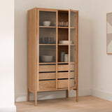 35.5" Wide MCM Glass Cabinet (Natural Oak)
