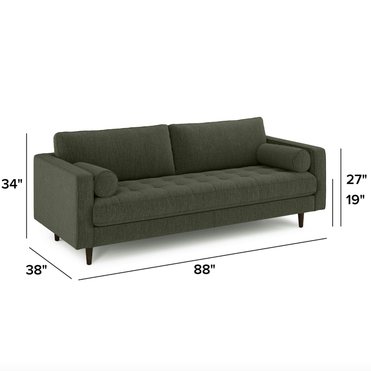 88" Tufted MCM Sofa (Fir Green)