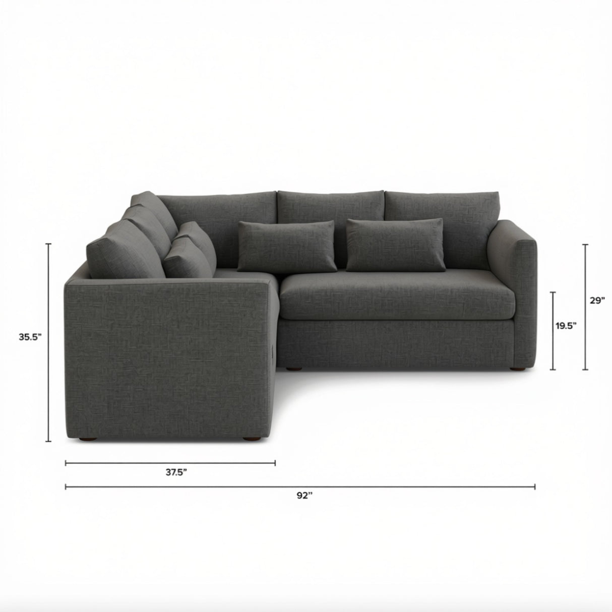 Hale Warm Gray 92-inch velvet corner sectional sofa by Article, showing plush fabric and spacious L-shaped design in a modern living room setting.