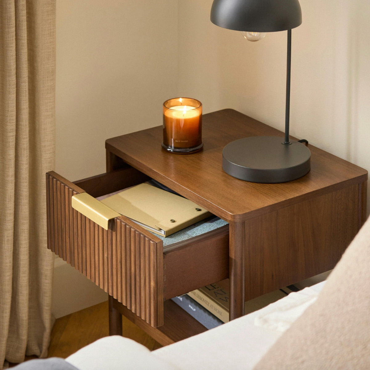 MCM-Style Nightstand w/ Storage (Walnut)