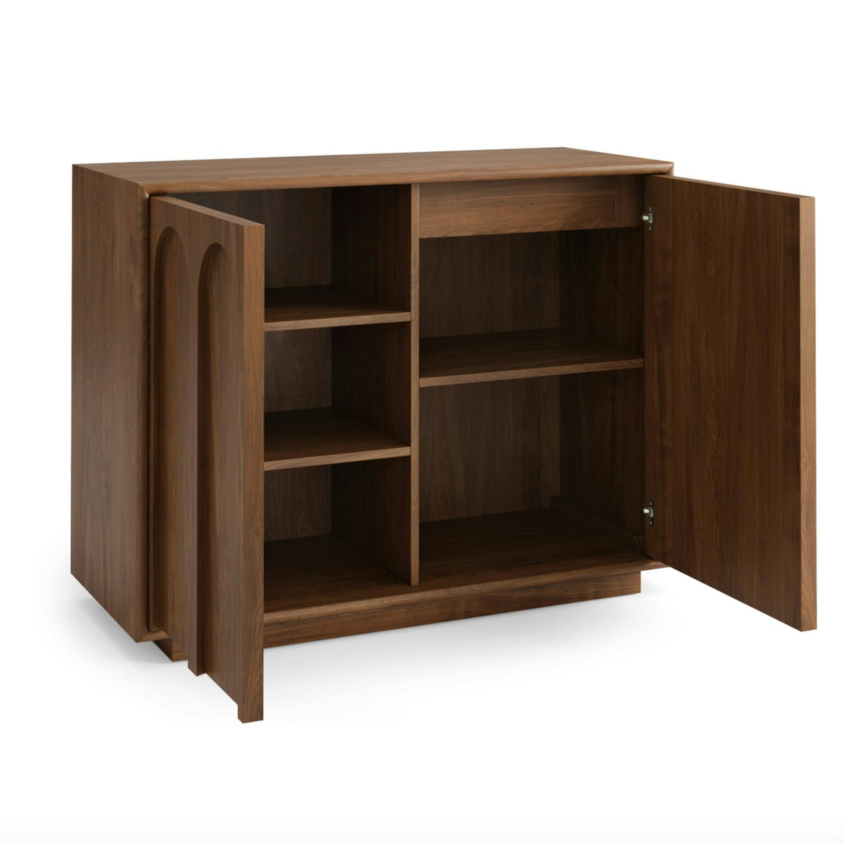 Article 37-inch walnut MCM cabinet with storage, featuring sleek modern design and multiple compartments for organization.