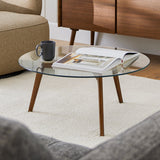 Circular Glass-Top Coffee Table (Walnut)