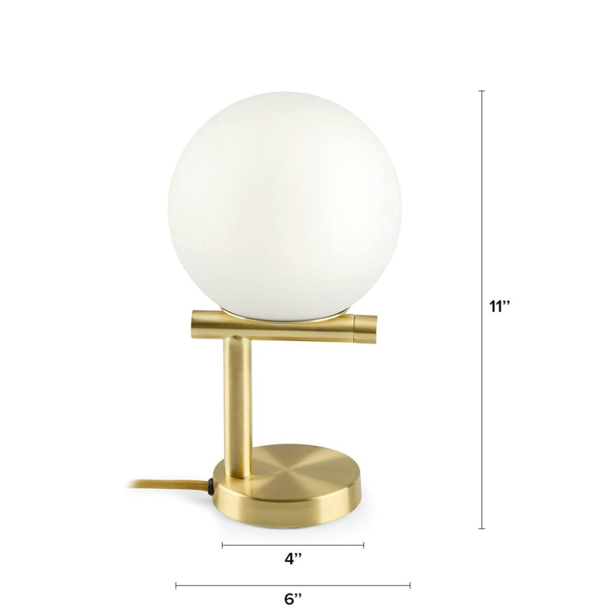 Gold MCM table lamp by Article with a sleek, modern design and a smooth, rounded base.