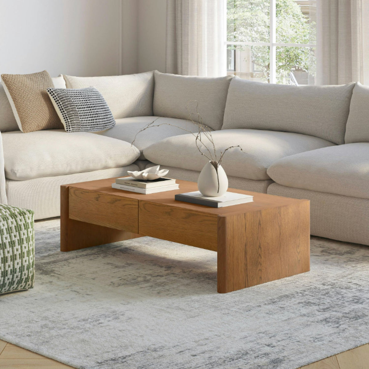 48" MCM-Style Coffee Table w/ Storage (Smoked Oak)