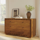 Walnut 6-drawer MCM double dresser by Article with sleek modern design and wood grain finish, featuring silver handles.