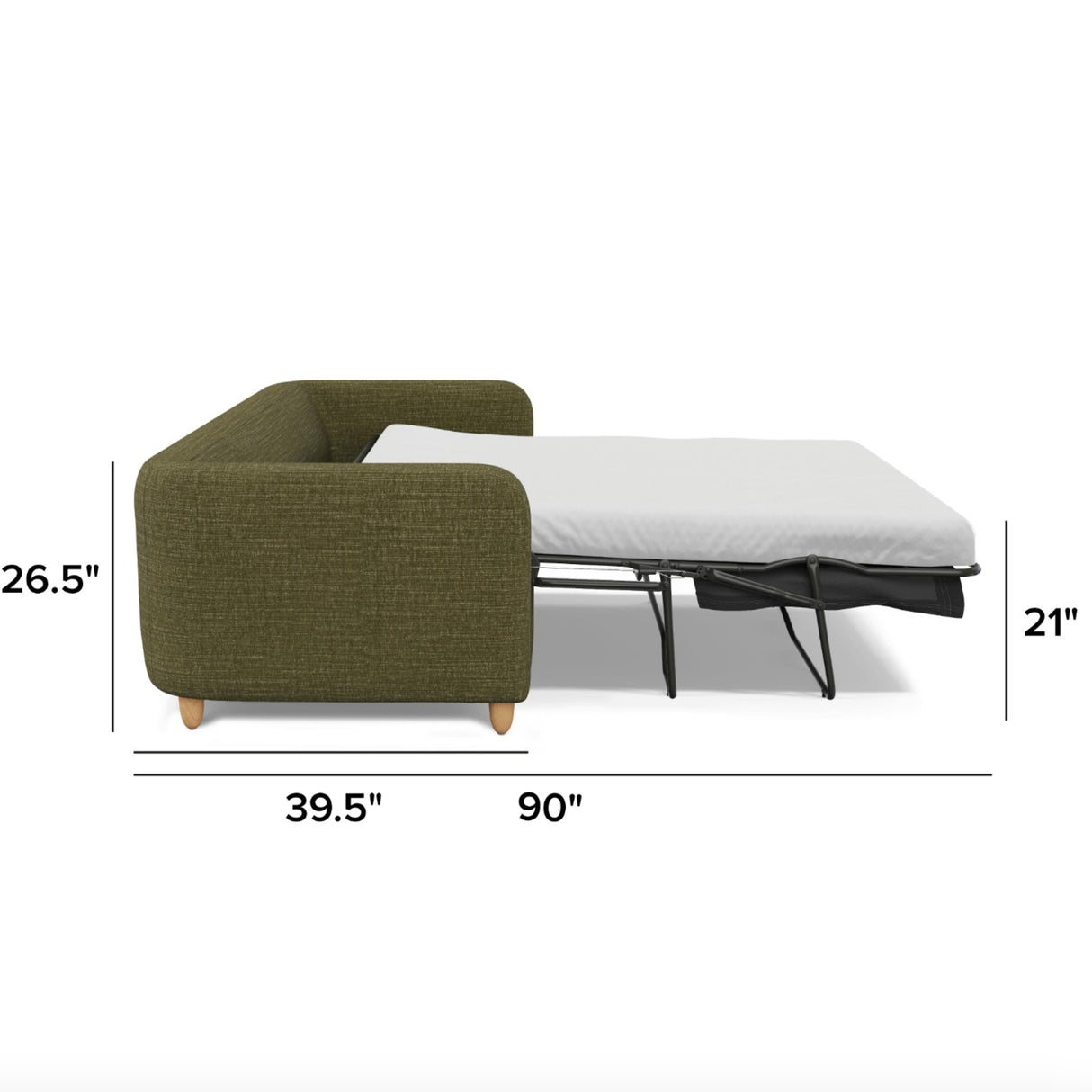 80-inch MCM Article sofa bed in Napa Moss fabric, showcasing a modern sleeper sofa with clean lines and plush cushions.