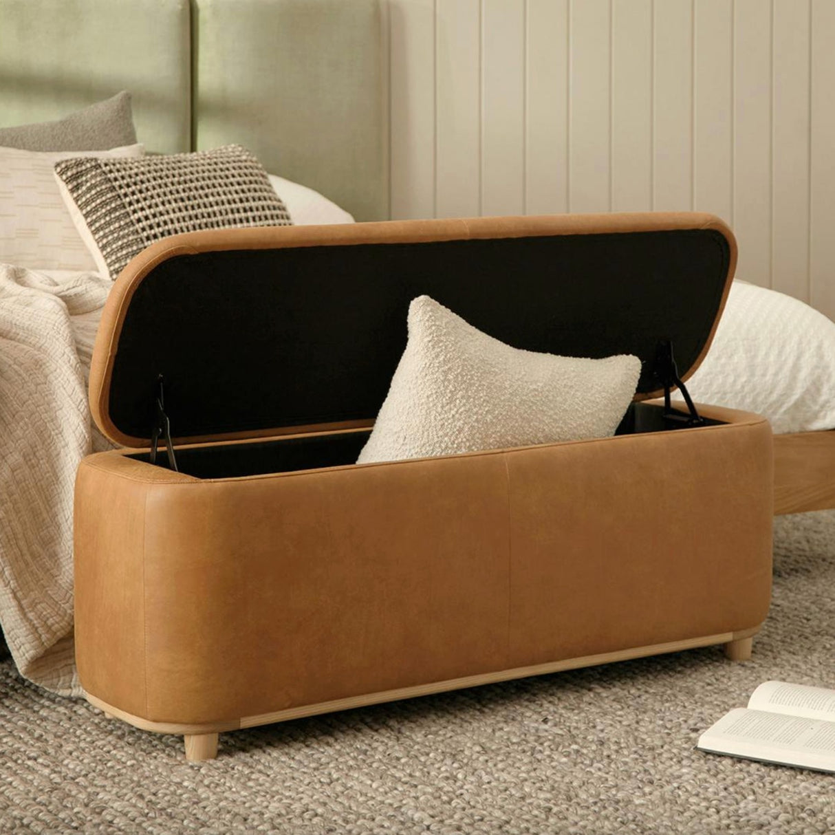 48" Rawhide Leather Storage Bench (Tan)