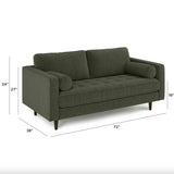 72" Tufted MCM Loveseat (Fir Green)