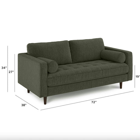 72" Tufted MCM Loveseat (Fir Green)
