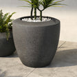 Large charcoal indoor/outdoor planter by Article, showcasing a modern, cylindrical design with a smooth matte finish.