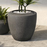 Large charcoal indoor/outdoor planter by Article, showcasing a modern, cylindrical design with a smooth matte finish.