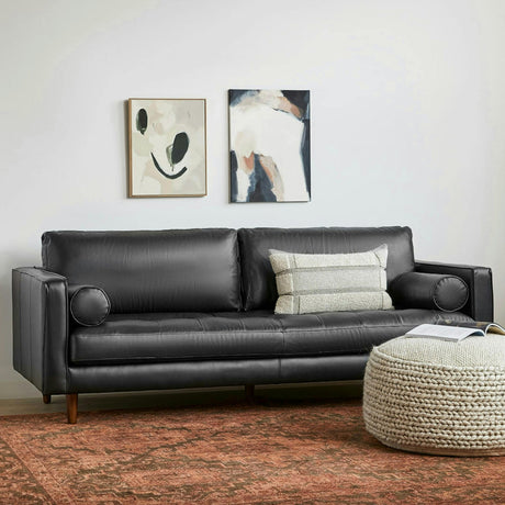 88" Genuine Leather MCM Sofa (Oxford Black)