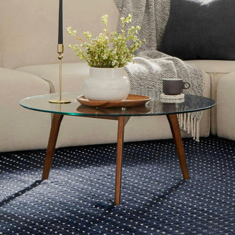 Circular Glass-Top Coffee Table (Walnut)