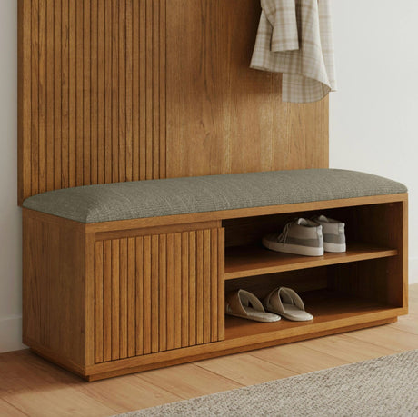 MCM-Style Wall Panel + Bench (Smoked Oak/Green)