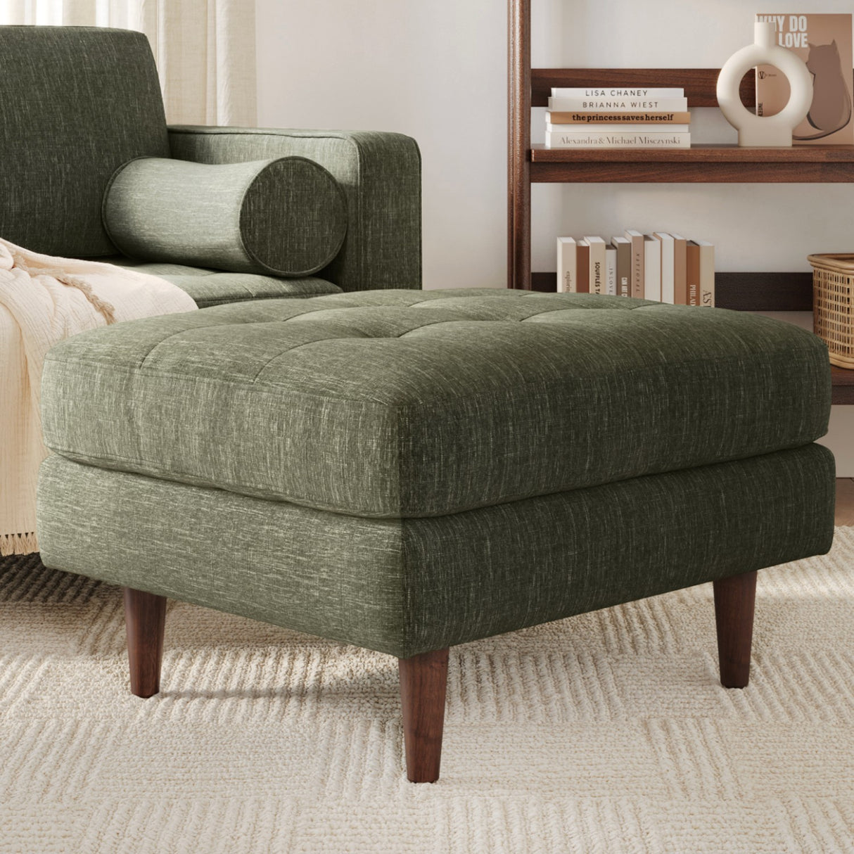 Tufted MCM Ottoman (Fir Green)