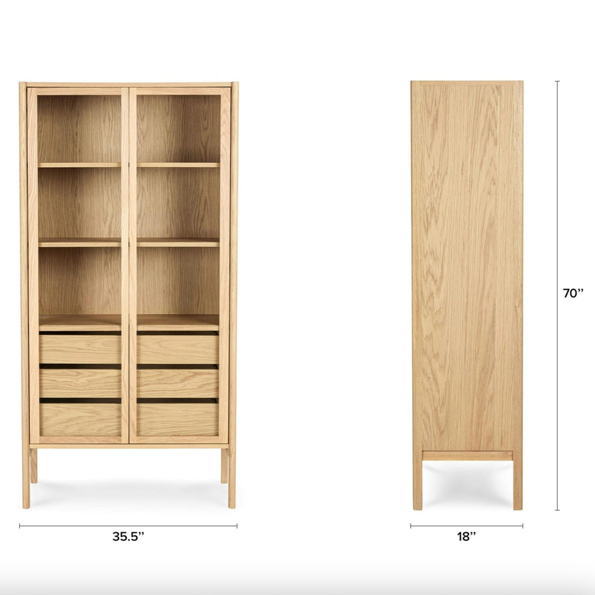 35.5" Wide MCM Glass Cabinet (Natural Oak)