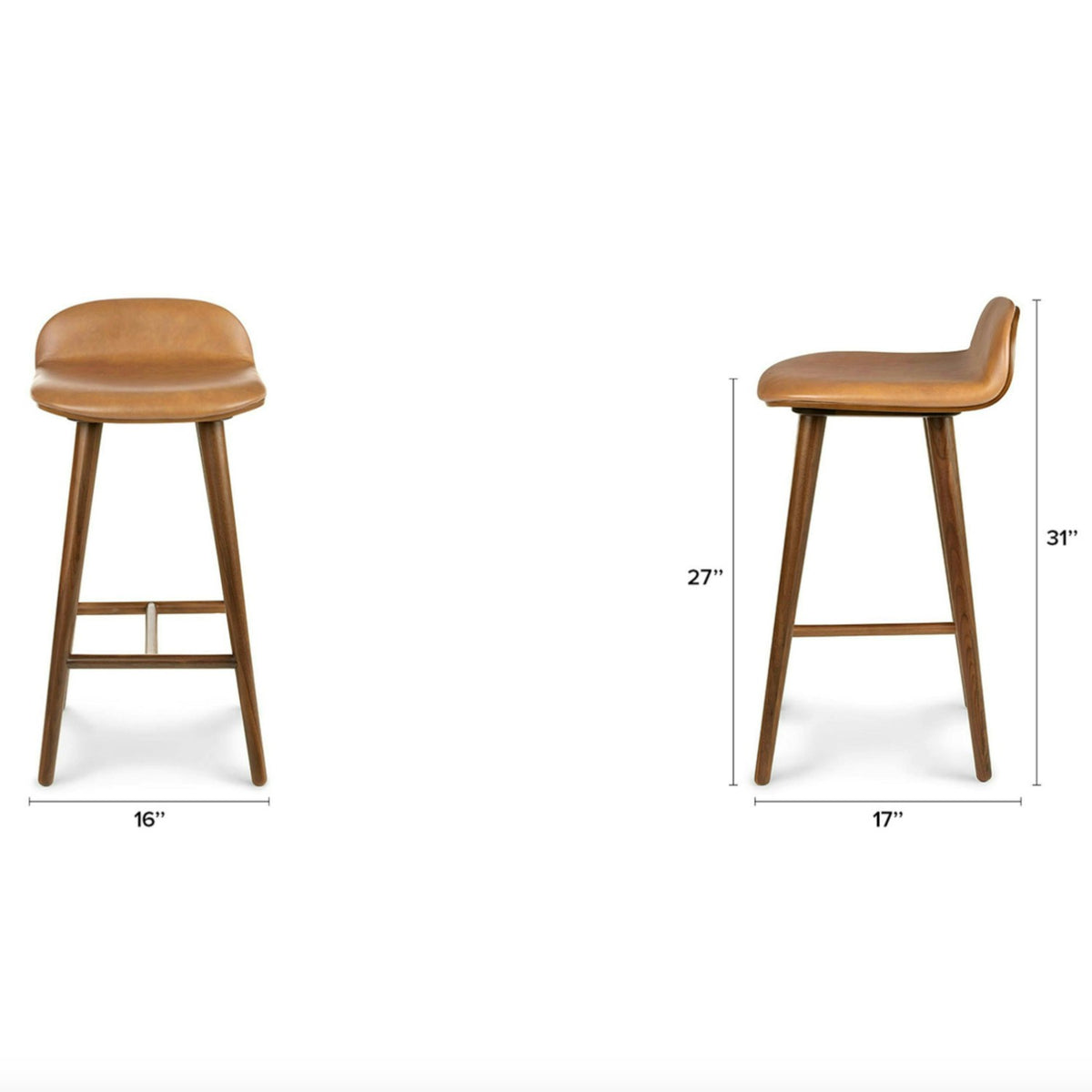 MCM-Style Leather Counter Stool (Tan/Walnut)