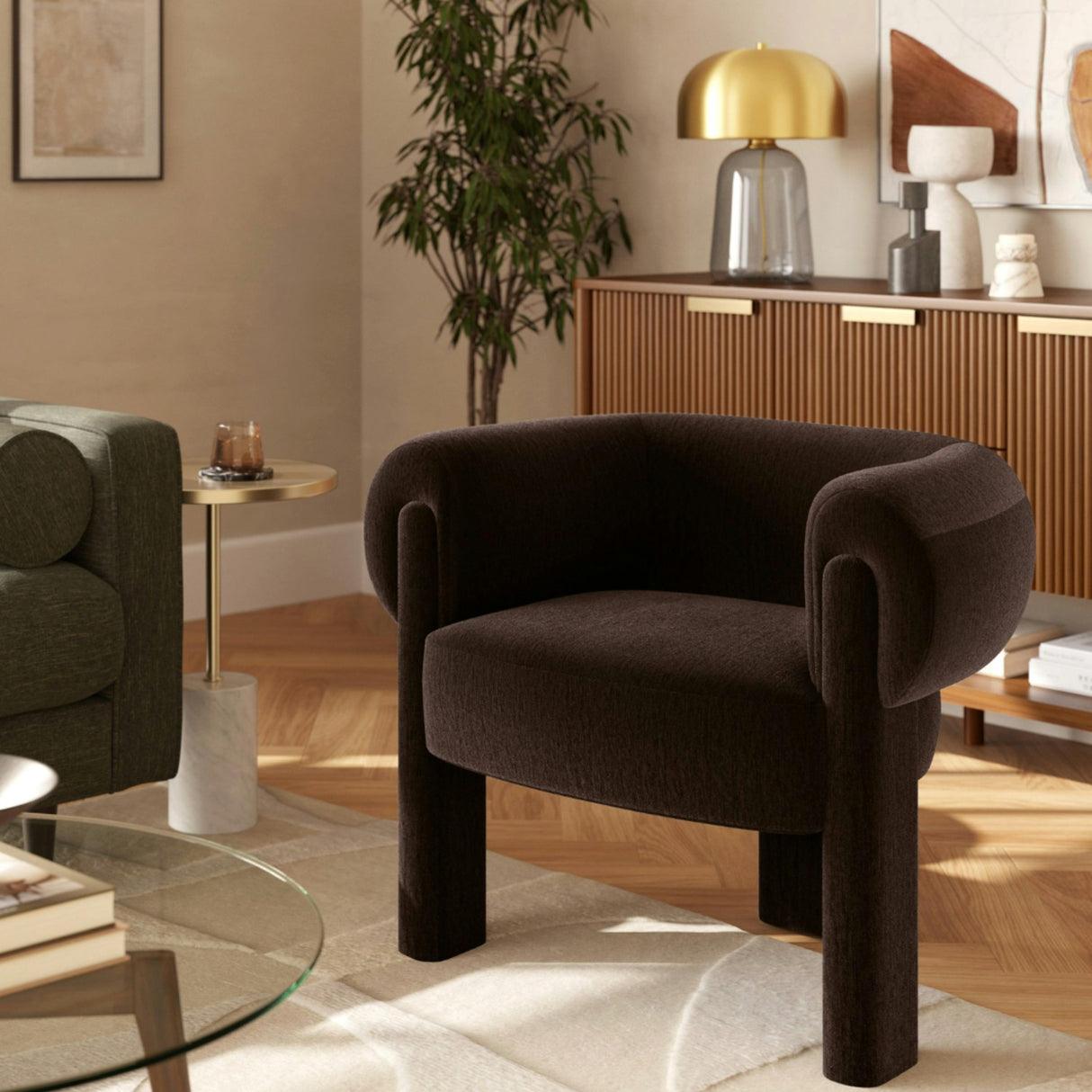 Velvet MCM Lounge Chair (Espresso Brown)