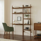 Walnut 21-inch wide modular shelving unit bookcase by Article, showing a sleek, modern design with open shelves and clean lines.