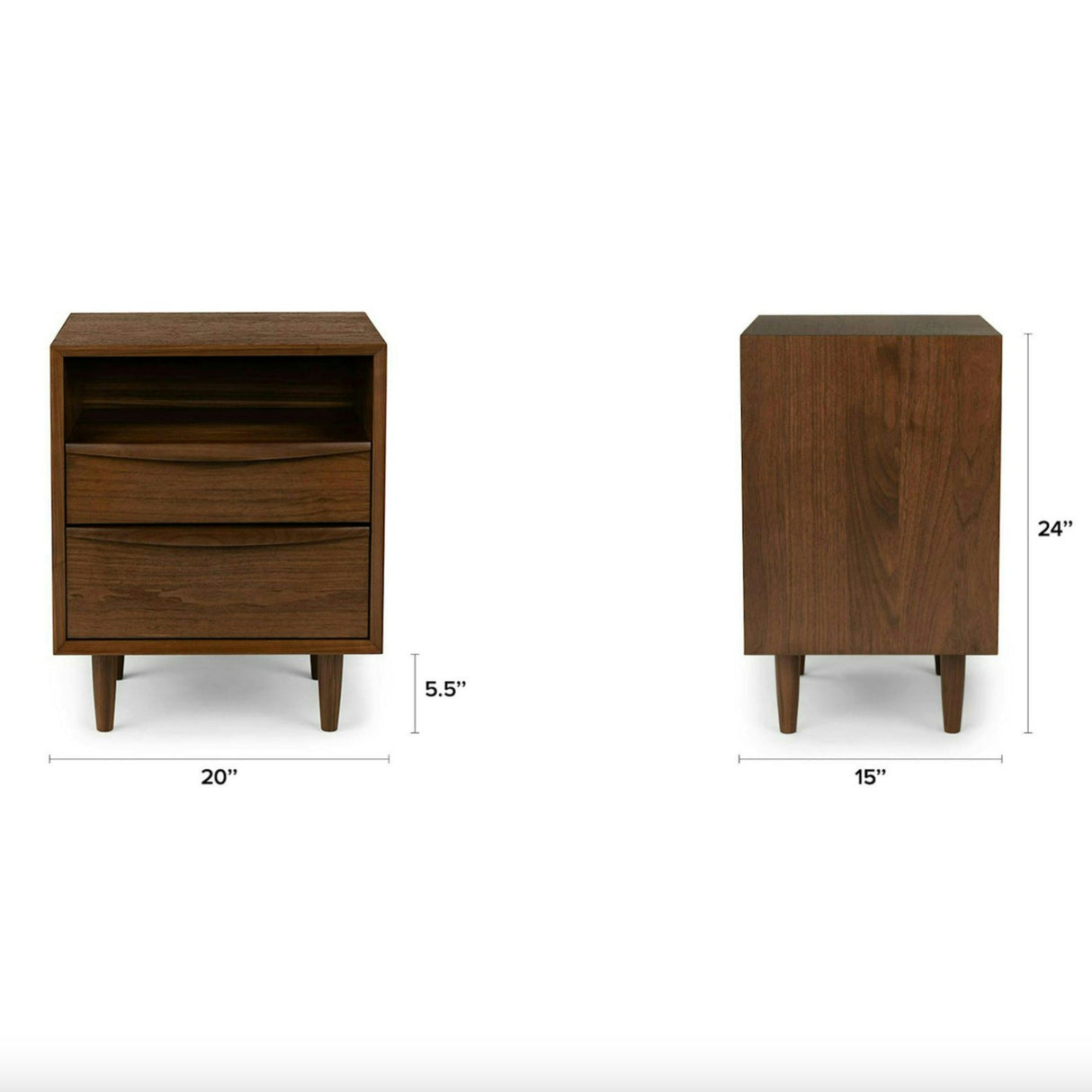 Walnut MCM Nightstand (2-Drawer)