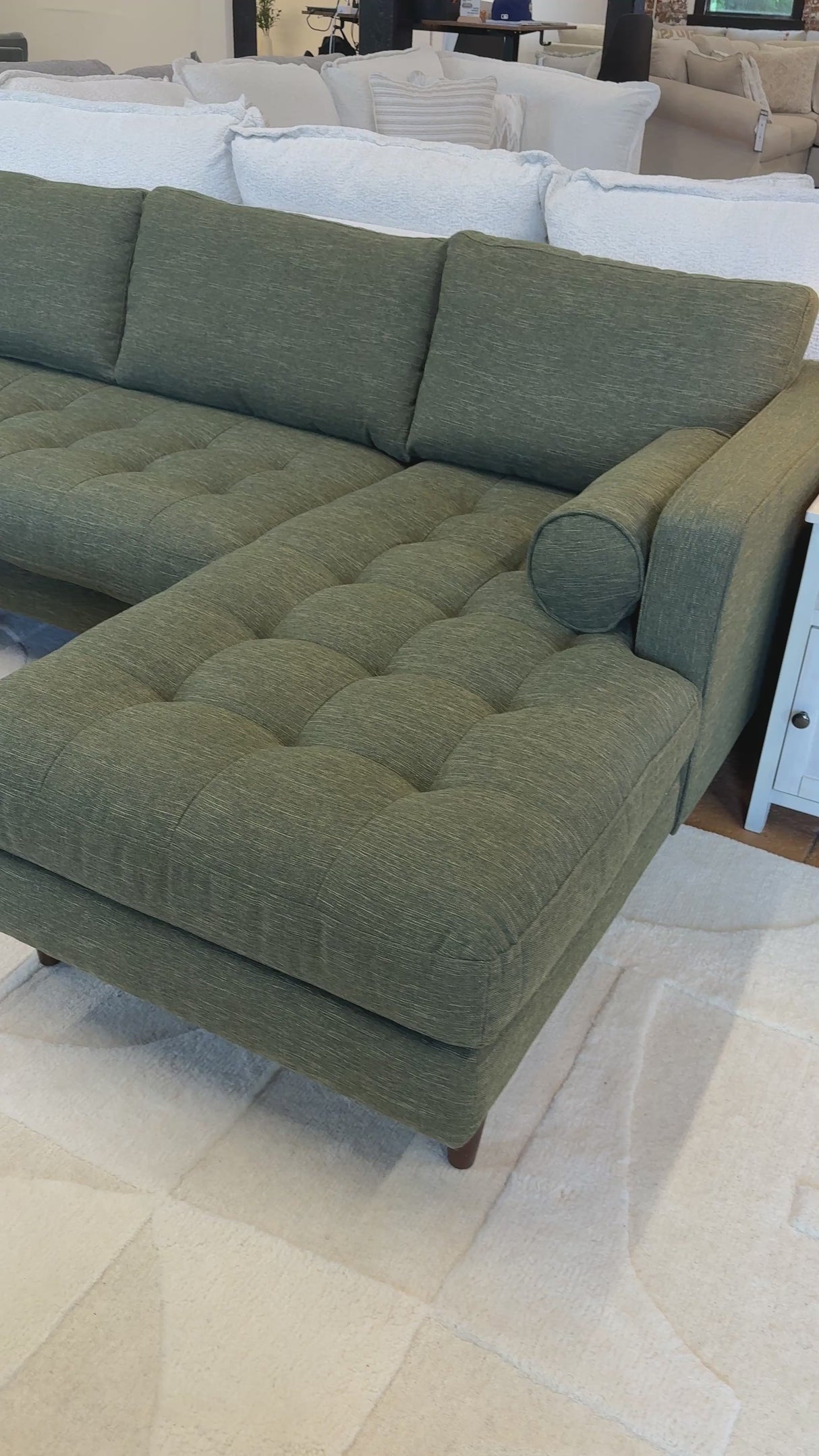 Tufted Sectional w/ Chaise + Ottoman (Fir Green)