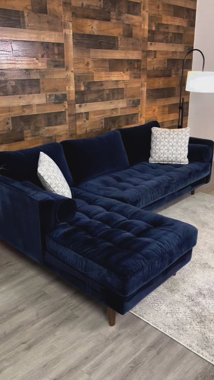 Article Sven Blue Velvet 2pc Sectional w/Chaise