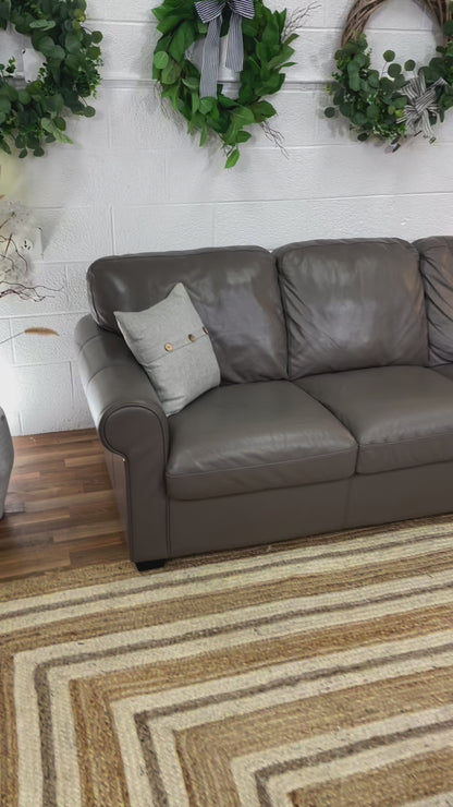 Macy’s Gray 3-Seat Real Leather Sofa