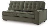 Angle view of Signature Design by Ashley Caspian-Town sectional with chaise, showcasing plush gray upholstery and modern design.