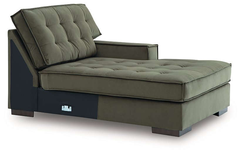 Signature Design by Ashley Caspian-Town sectional with chaise, showcasing beige upholstery, modern design, and spacious seating.