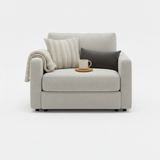 Behold Home Sequoia 5-piece corner sectional in neutral fabric, showing plush cushions and modern design for living room comfort