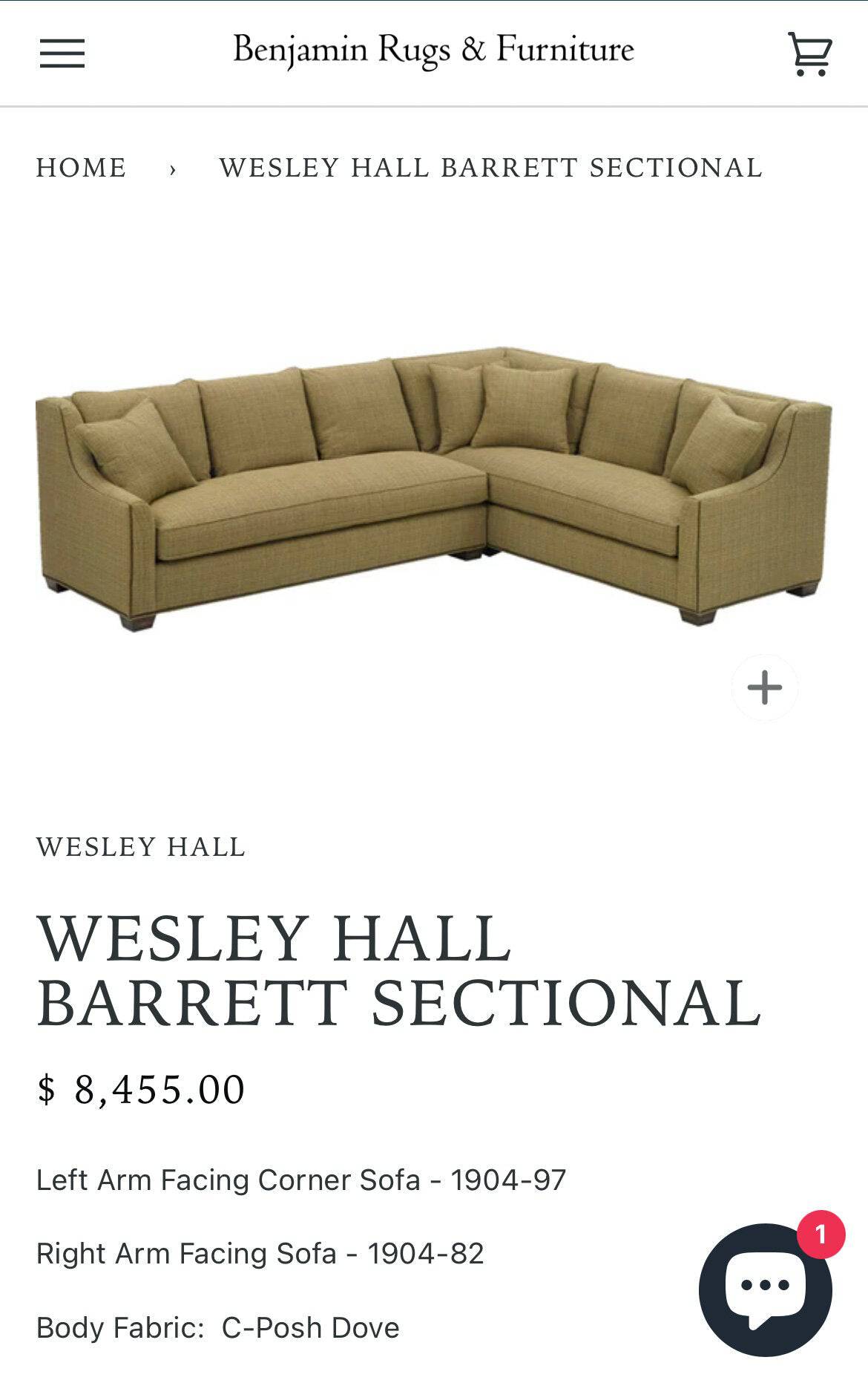 Wesley Hall 1904 Barrett 2 pc Sectional Couch w/Bench Cushions - Pull Up A Couch