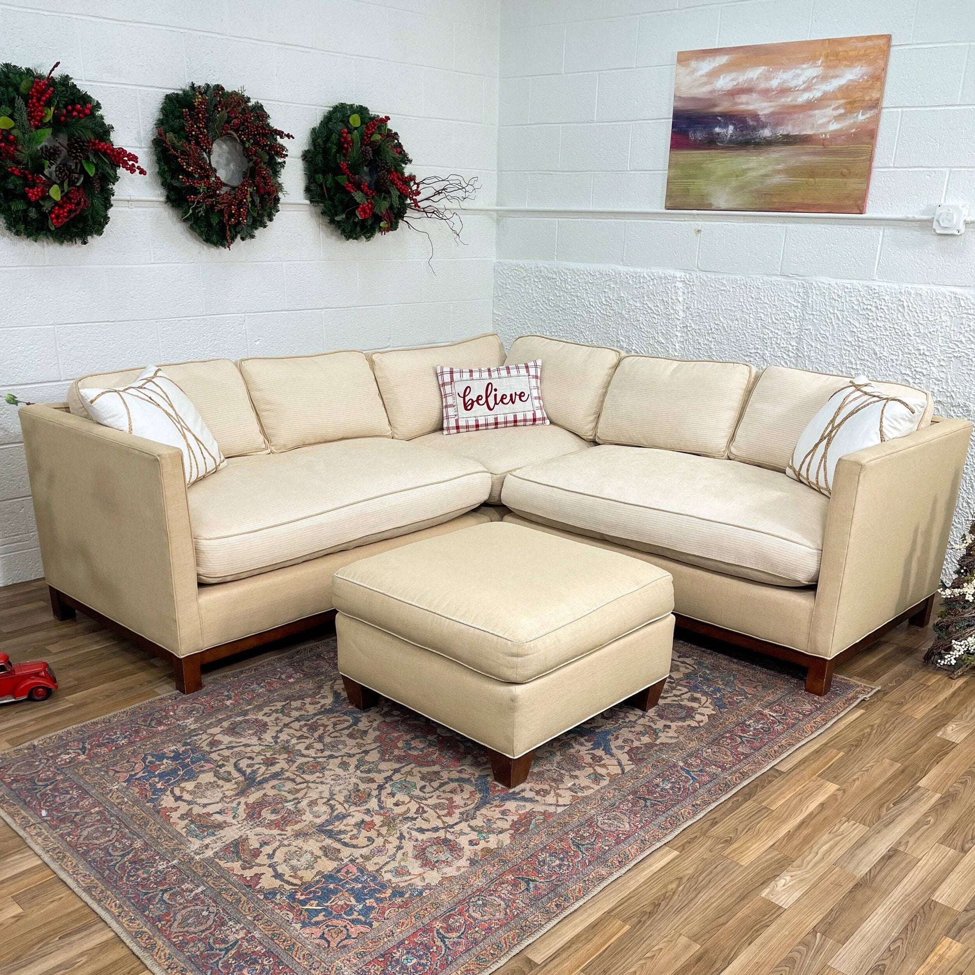 Mitchell Gold Bob Williams MGBW 3pc L-shaped sectional w/Ottoman - Pull Up A Couch