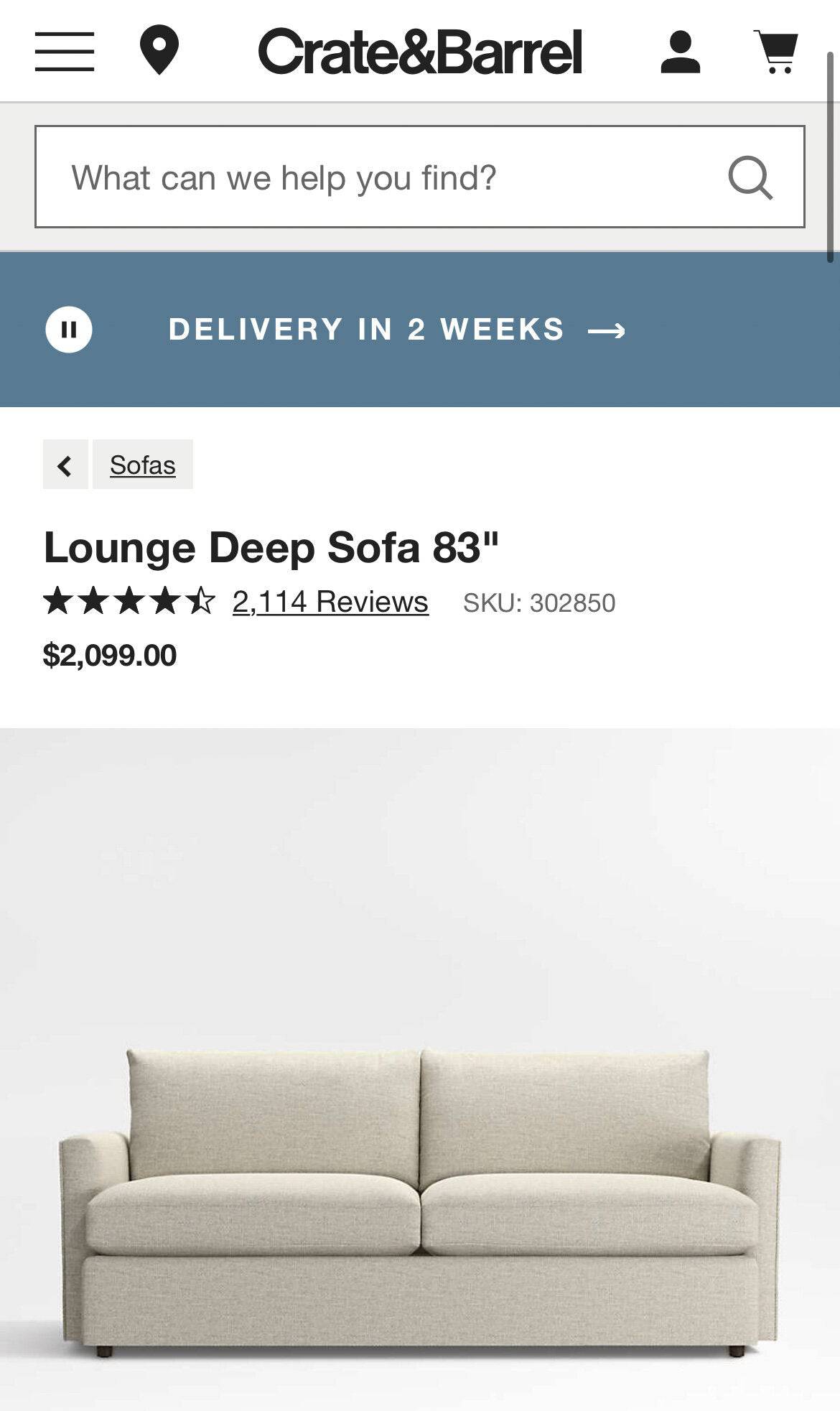 Crate & Barrel  Lounge Sofa - Pull Up A Couch