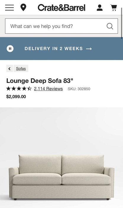 Crate & Barrel  Lounge Sofa - Pull Up A Couch