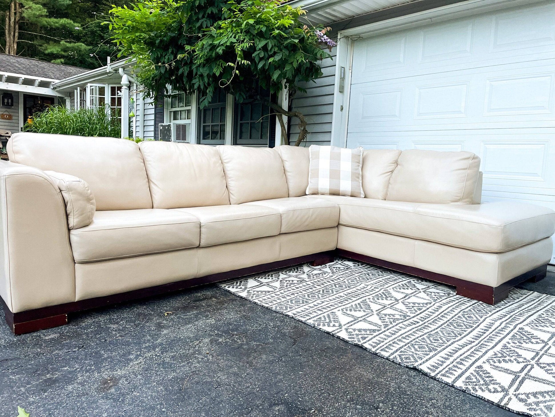 Macy’s 2 piece real leather sectional with right-facing chaise. - Pull Up A Couch