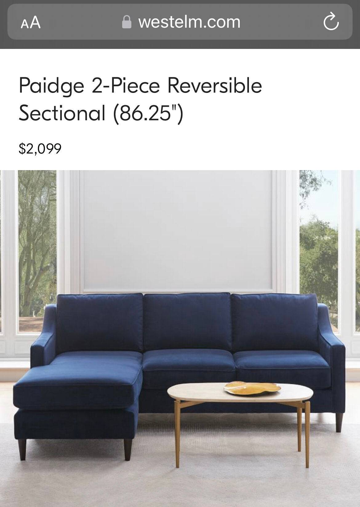 West Elm Sofa w/ Reversible Chaise - Pull Up A Couch