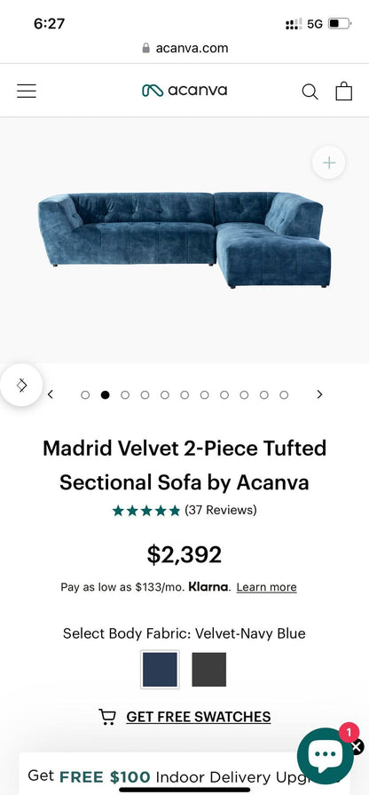 Acanva Madrid 2 Piece sectional - Pull Up A Couch