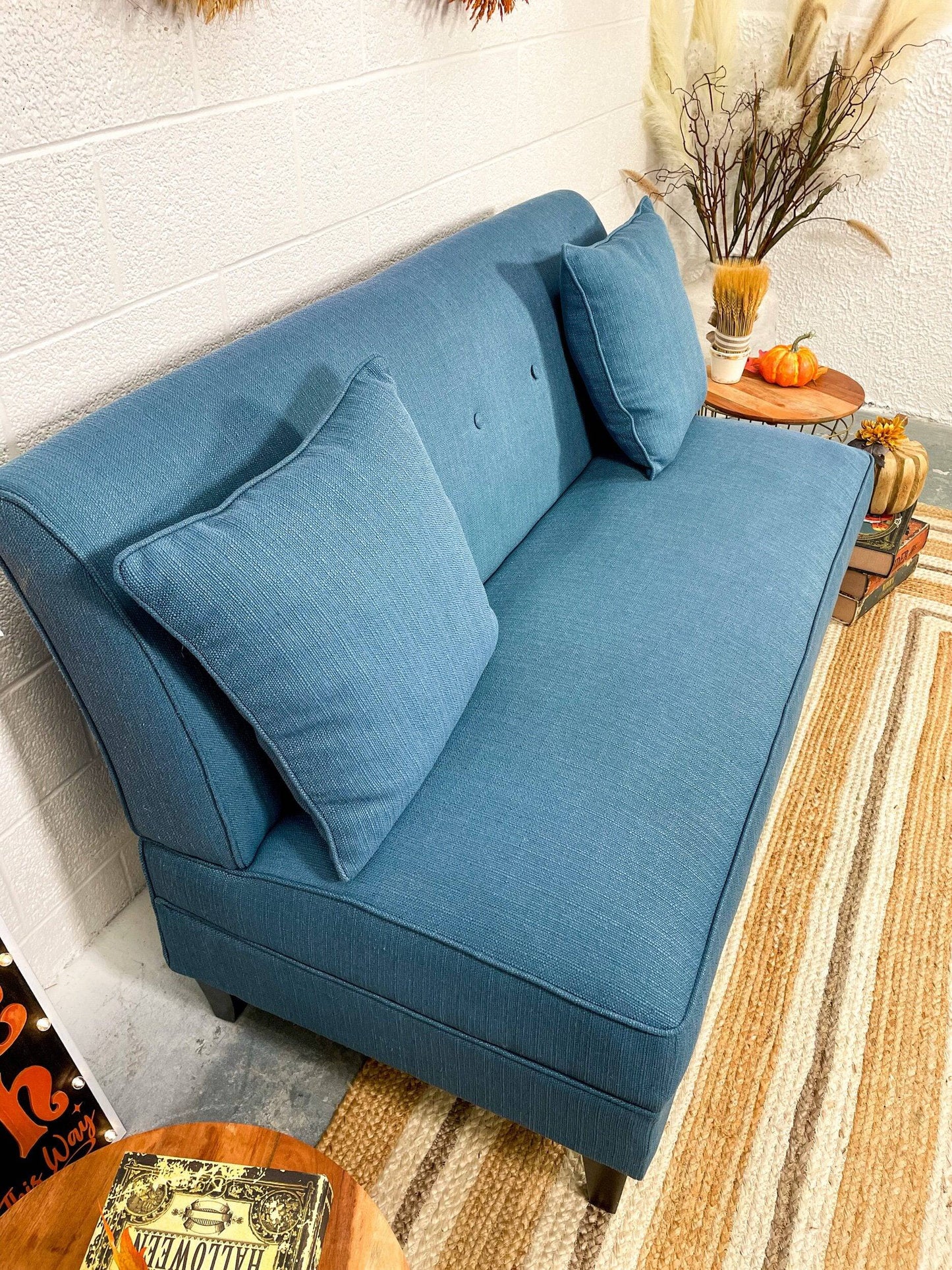 Blue Tufted Loveseat - Pull Up A Couch