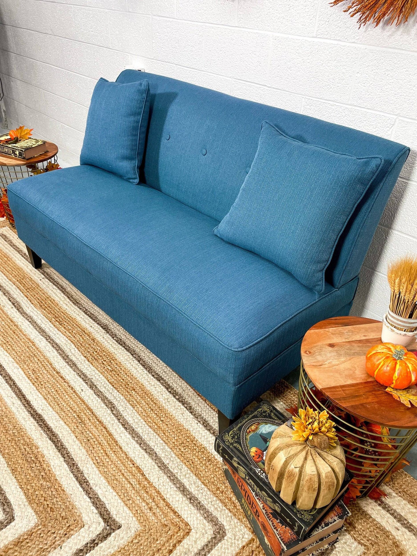 Blue Tufted Loveseat - Pull Up A Couch