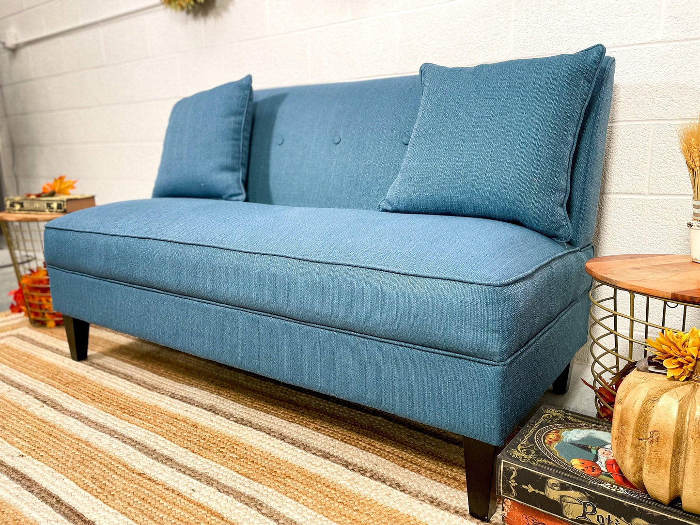 Blue Tufted Loveseat - Pull Up A Couch