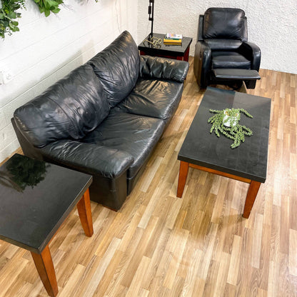 Real Leather Living Room Set w/Stone Top Tables - Pull Up A Couch