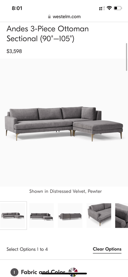 West Elm 3pc Andes w/Ottoman - Pull Up A Couch